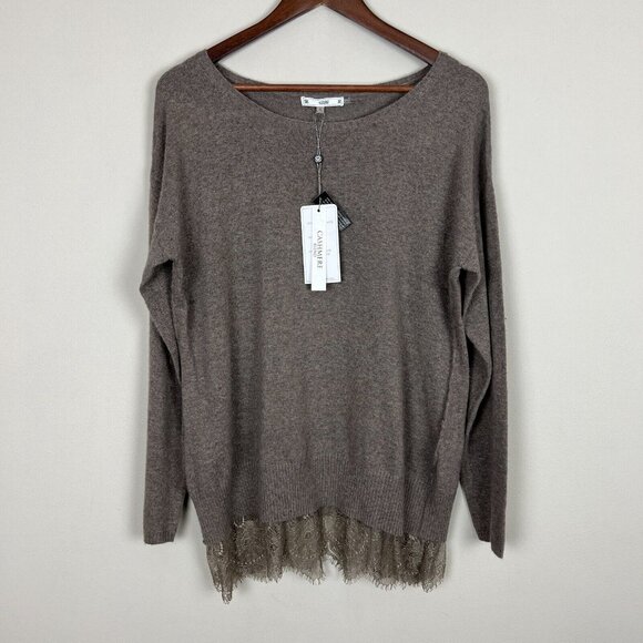 Sioni Tunic Sweater Womens Small Brown Cashmere Wool Blend Knit Layered Lace Hem - Picture 8 of 10